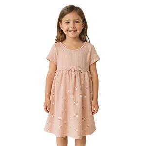 Zara Light Pink Kids Dress with Floral Accents